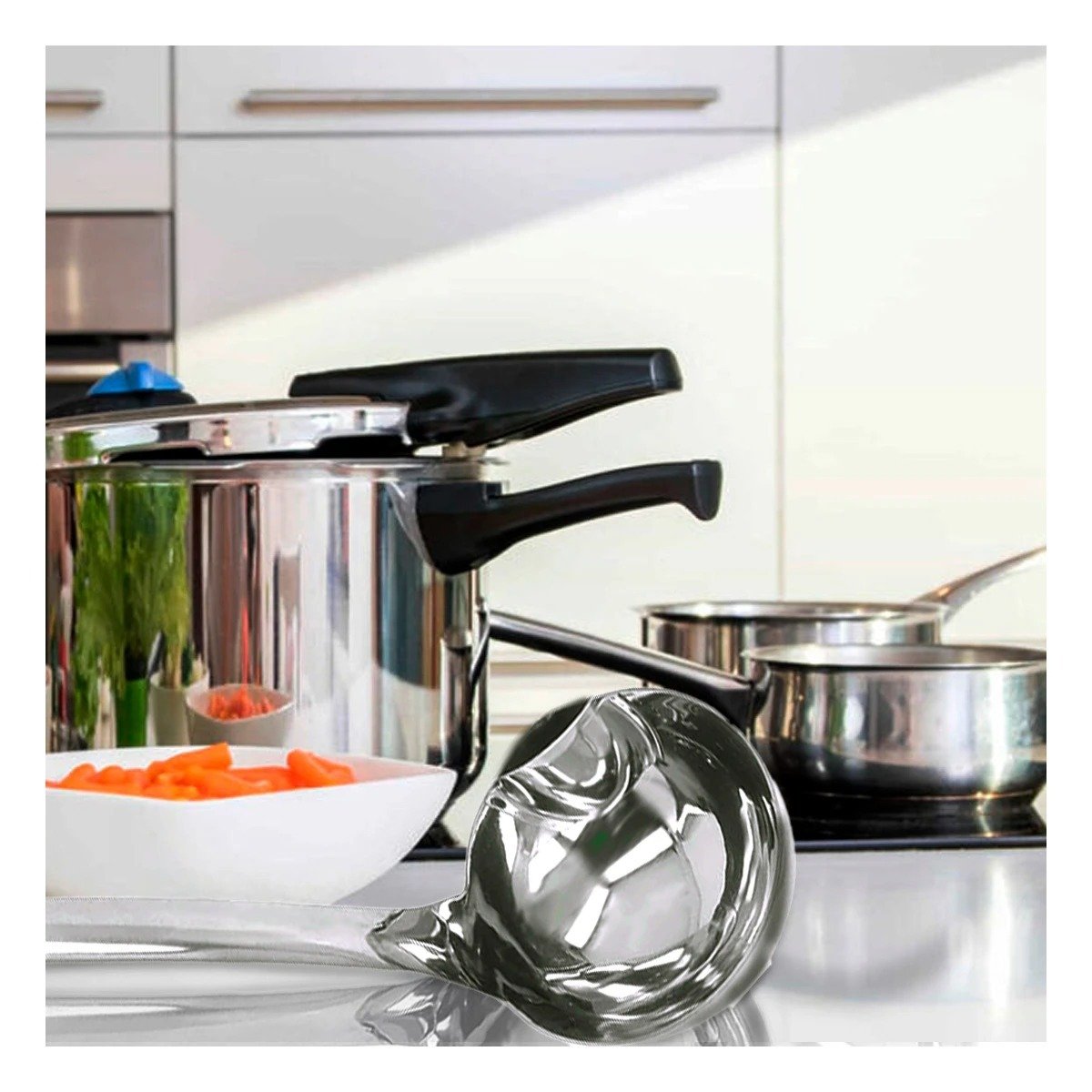 PACK6 UTENSILIO SEGURO DE ACERO FILTRA LIQUIDOS PLATEADO HOGAR COCINA MODERNA Y+REGALO STICKER - 5