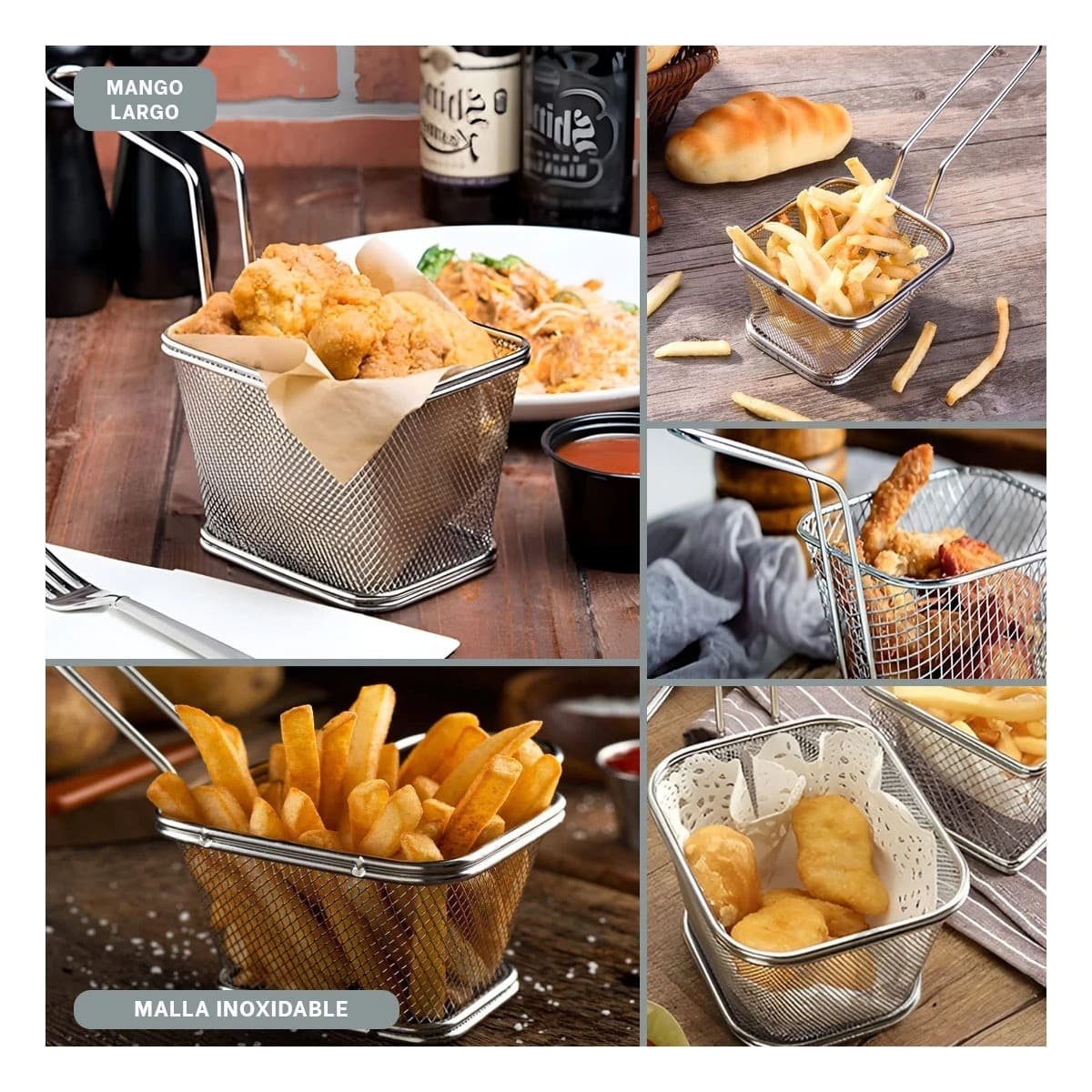 PACK4 CESTILLO METALICO PARA FRITURAS PLATEADO 13X8X8 CM COCINA PROFESIONAL Y+REGALO STICKER - 2