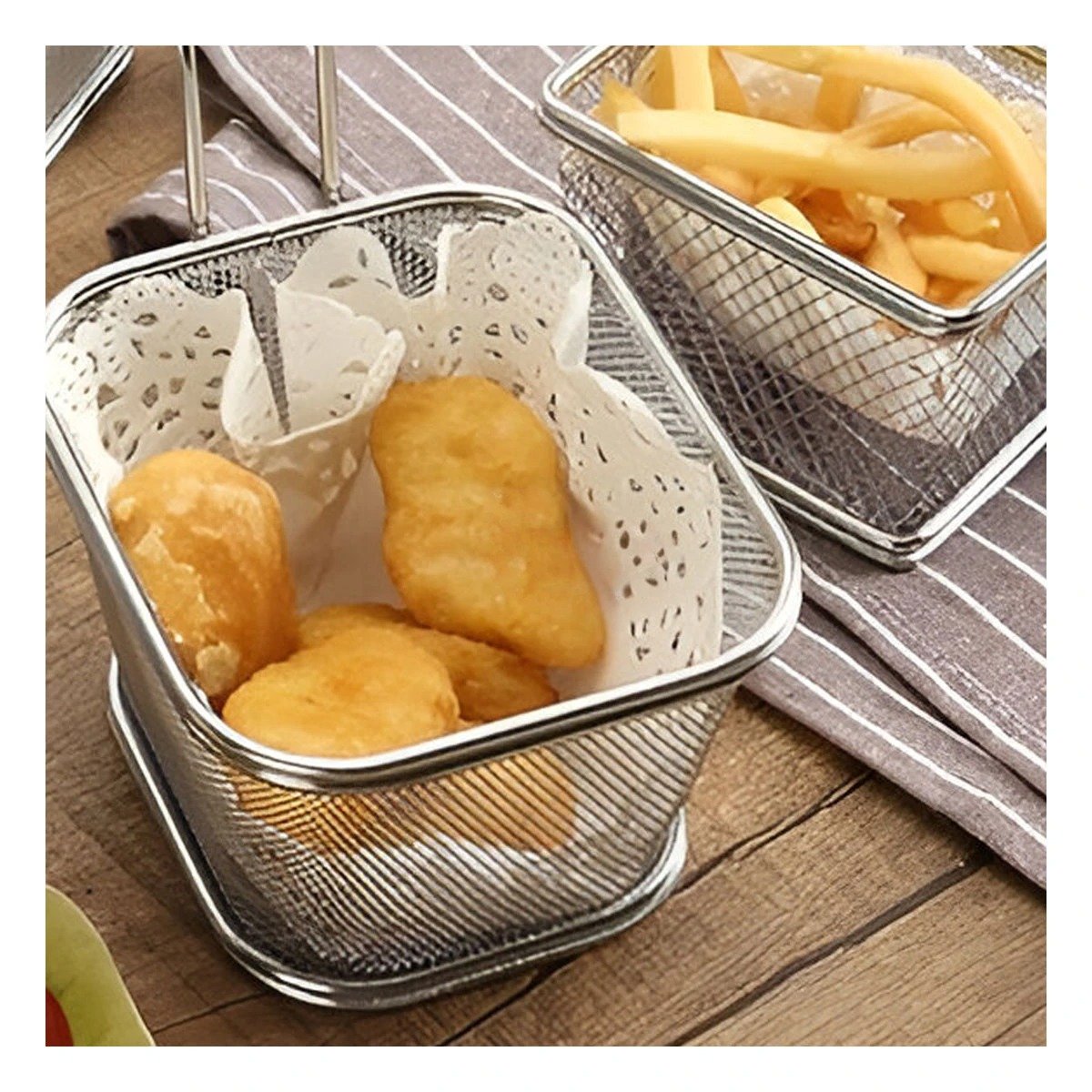 PACK4 CESTILLO METALICO PARA FRITURAS PLATEADO 13X8X8 CM COCINA PROFESIONAL Y+REGALO STICKER - 5