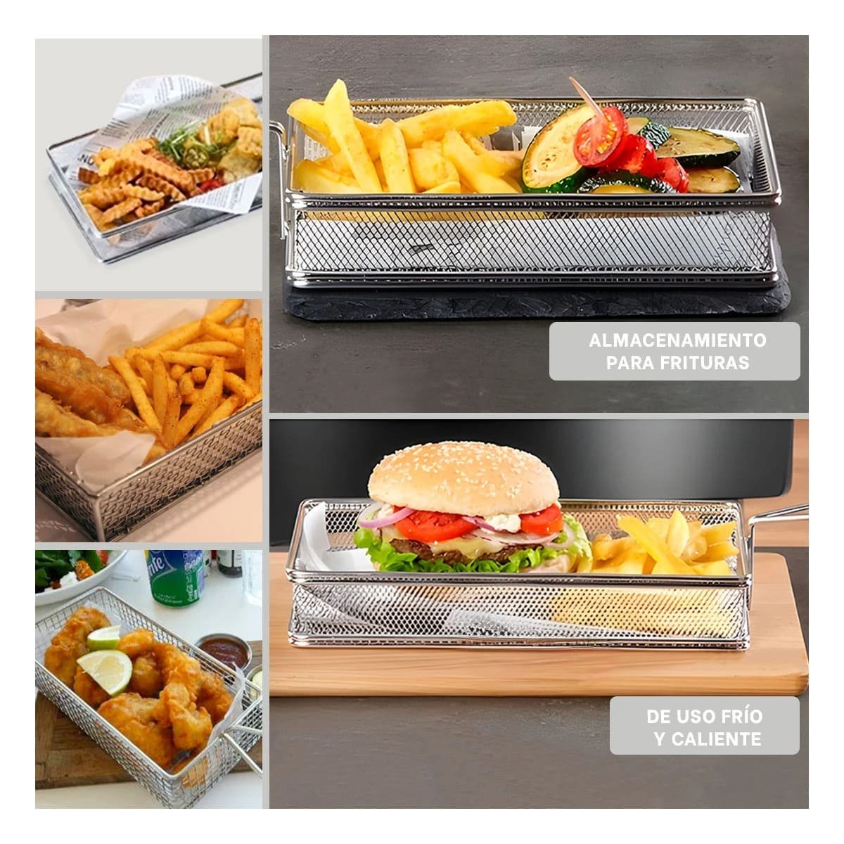 CESTA COMPACTA PARA FRITURAS PLATEADA 25,5X13X4,5 CM PRACTICA Y FUNCIONAL Y+POST IT - 2