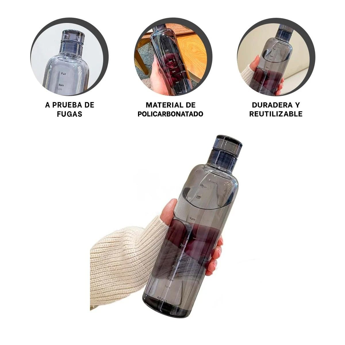 CONTENEDOR PARA AGUA 500 ML TRANSPARENTE NEGRO FACIL DE TRANSPORTAR Y LIMPIAR Y+PAPEL REGALO - 5