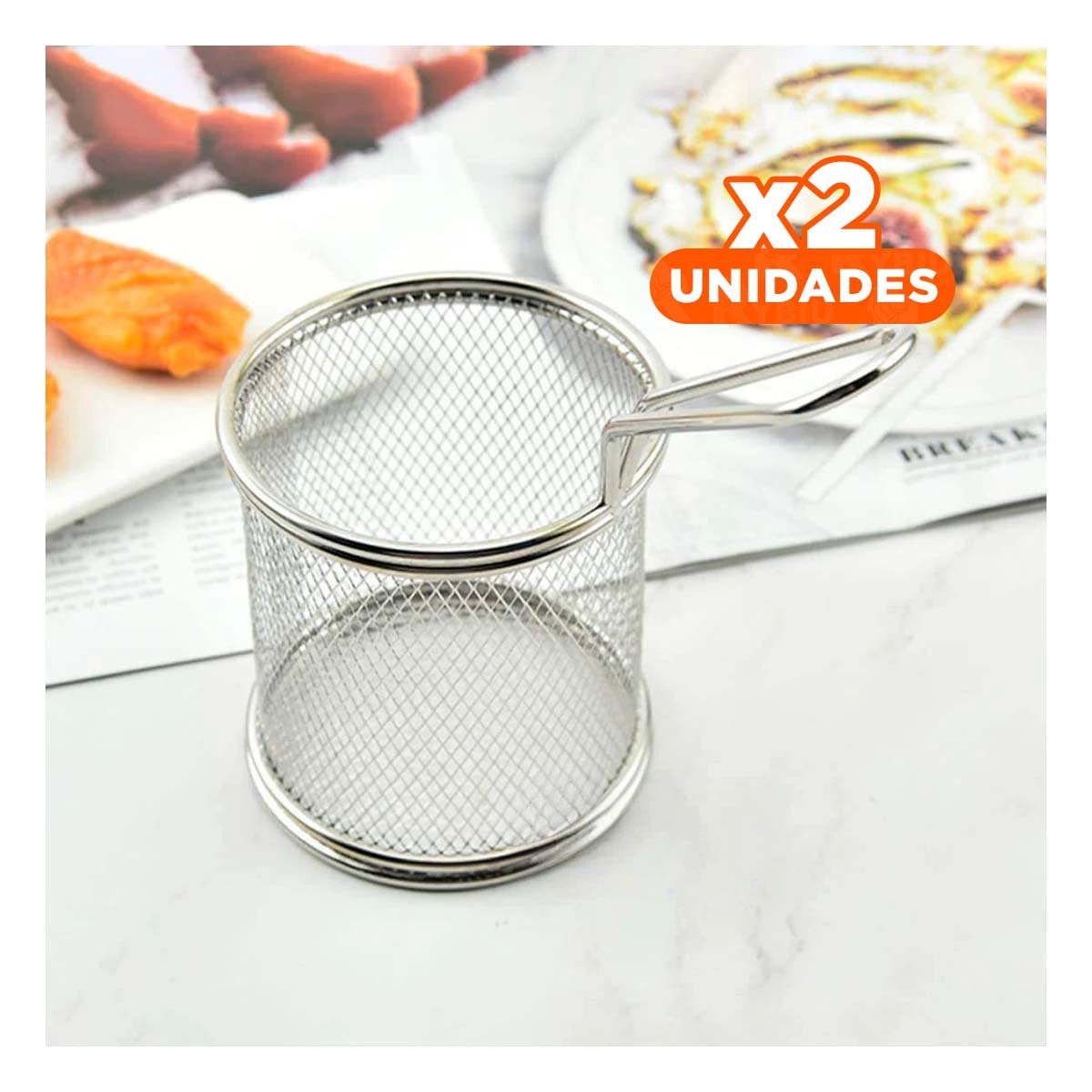 PACK2 CANASTILLA DE COCINA CIRCULAR PARA ESCURRIR ALIMENTOS FRITOS Y+PAPEL REGALO - 1