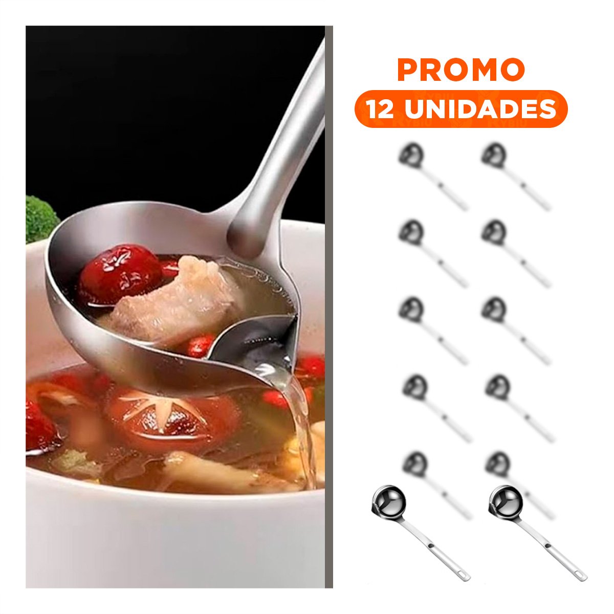 PACK12 UTENSILIO COMODO DE ACERO FILTRA LIQUIDOS PLATEADO SOPAS Y CALDOS DIARIO - 1