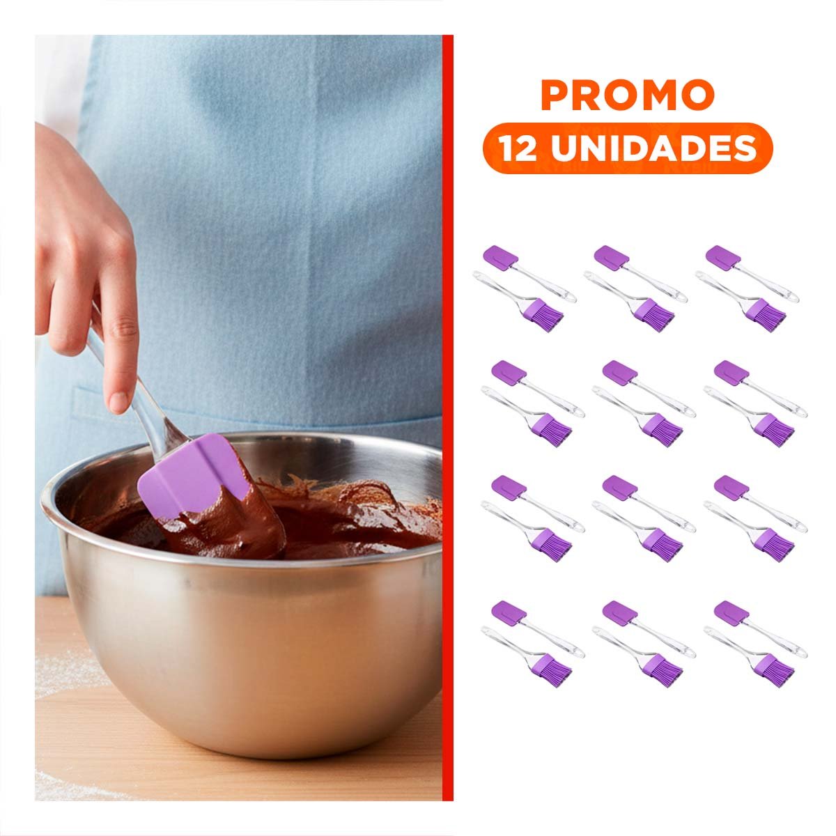 PACK12 PINCEL Y ESPATULA RESISTENTE DE SILICONA LILA PARA HOGAR - 1