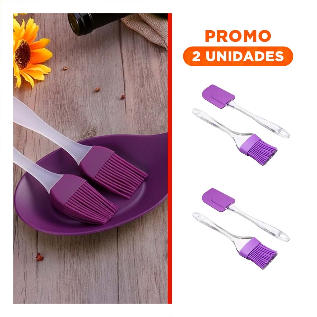 PACK2 ESPATULA PASTELERA Y BROCHA DE SILICONA LILA PARA COCINA HOGAR YREGALO STICKER - 1