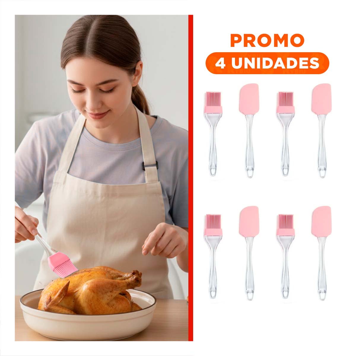 PACK4 JUEGO ESPATULA Y BROCHA DE SILICONA ROSADO PARA PREPARAR POSTRES - 1