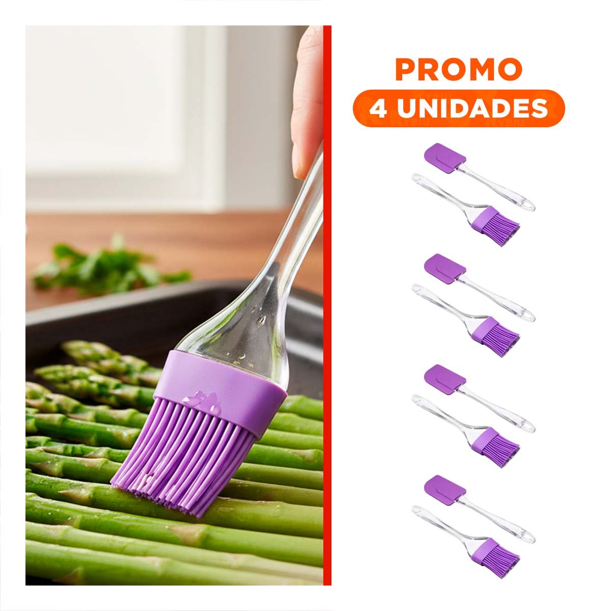 PACK4 ESPATULA FLEXIBLE Y BROCHA DE SILICONA LILA PARA COCINA HOGAR - 1