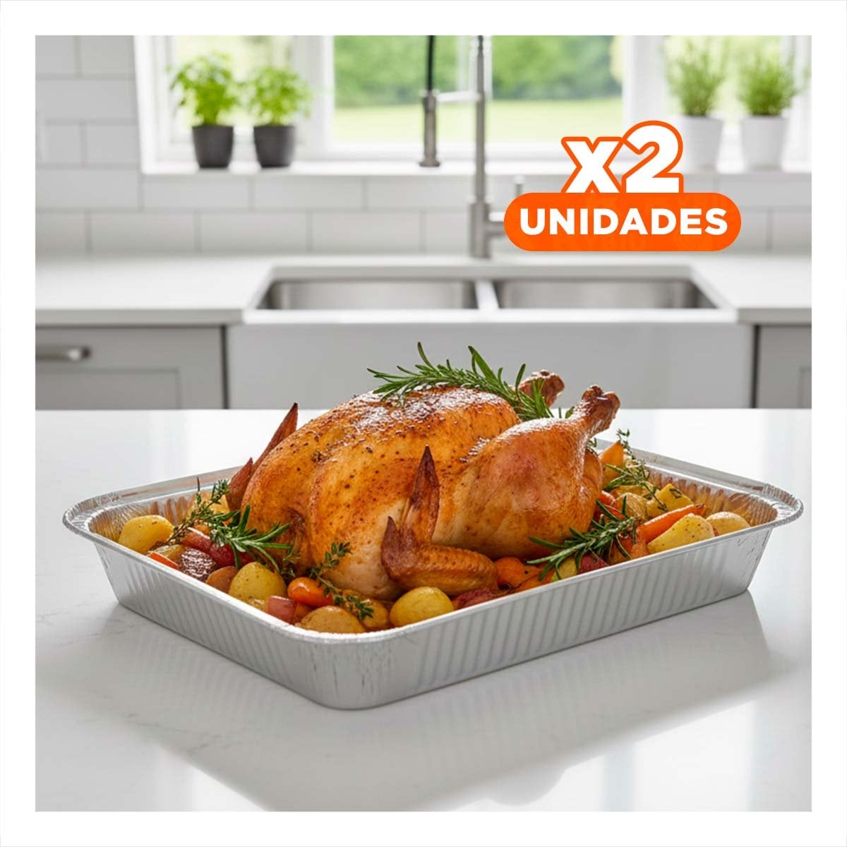PACK2 RECIPIENTE METALICO DESCARTABLE 55X35CM PLATEADO PARA USO DIARIO EN COCINA YPAPEL REGALO - 1