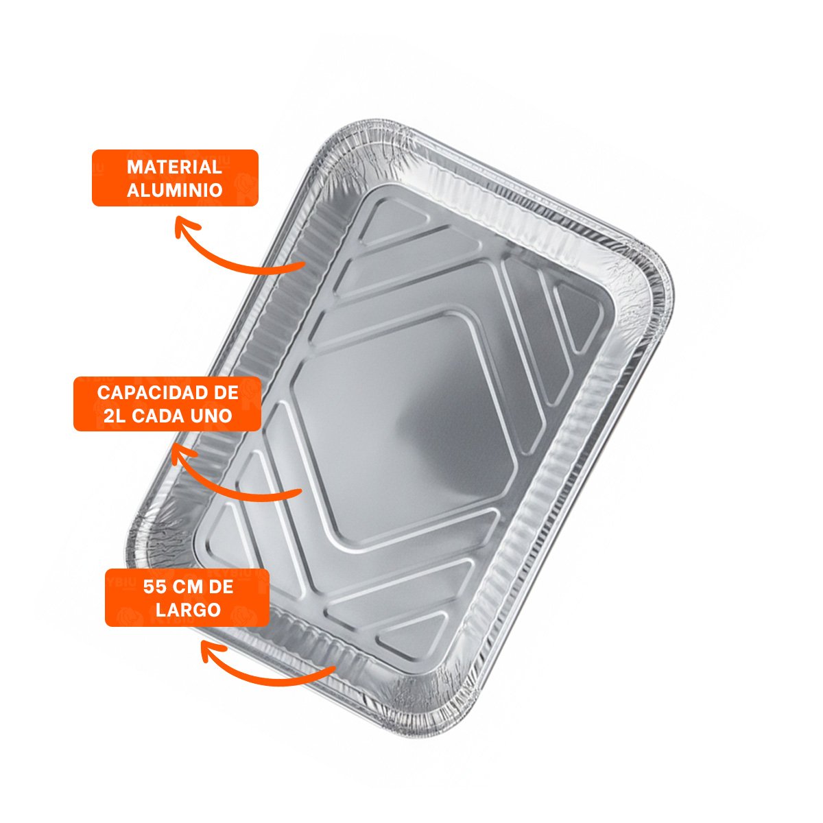 CHAROLA DE ALUMINIO DESCARTABLE 55X35CM PLATEADO PRACTICA PARA REPOSTERIA Y CATERING YPOST IT - 5