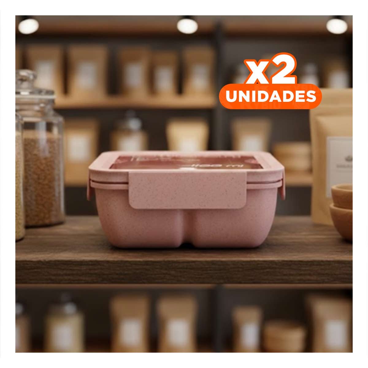 PACK2 TAPER CUADRADO CON CUBIERTOS 1100ML ROSADO PARA LUNCH Y LLEVAR COMIDA - 1