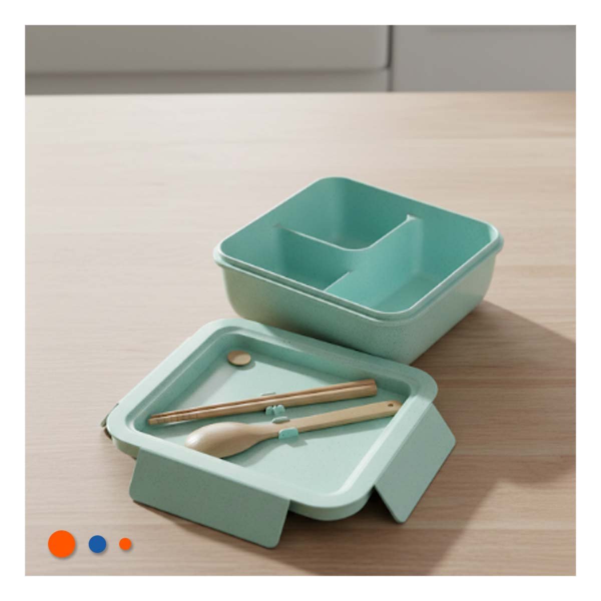 CAJA CUADRADA CON CUBIERTOS 1100ML VERDE AGUA PARA LUNCH Y HOGAR YLIGAS REGALO - 3