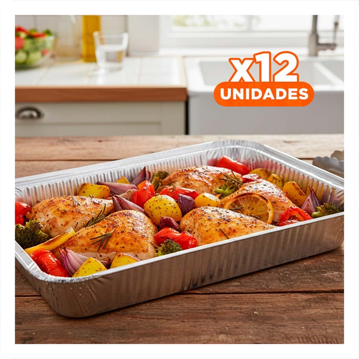 PACK12 FUENTE DE ALUMINIO DESCARTABLE 55X35 CM PLATEADO PARA COCINA HOGAR YPAPEL REGALO - 1