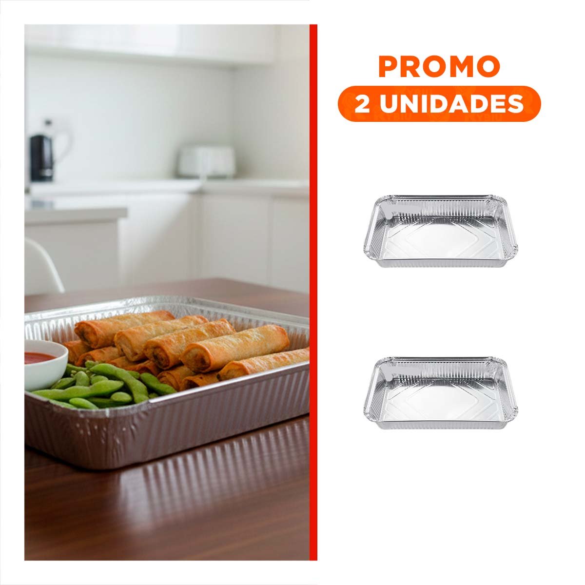 PACK2 MOLDE METALICO DESCARTABLE 55X35CM PLATEADO PARA PRESENTAR ALIMENTOS YREGALO STICKER - 1