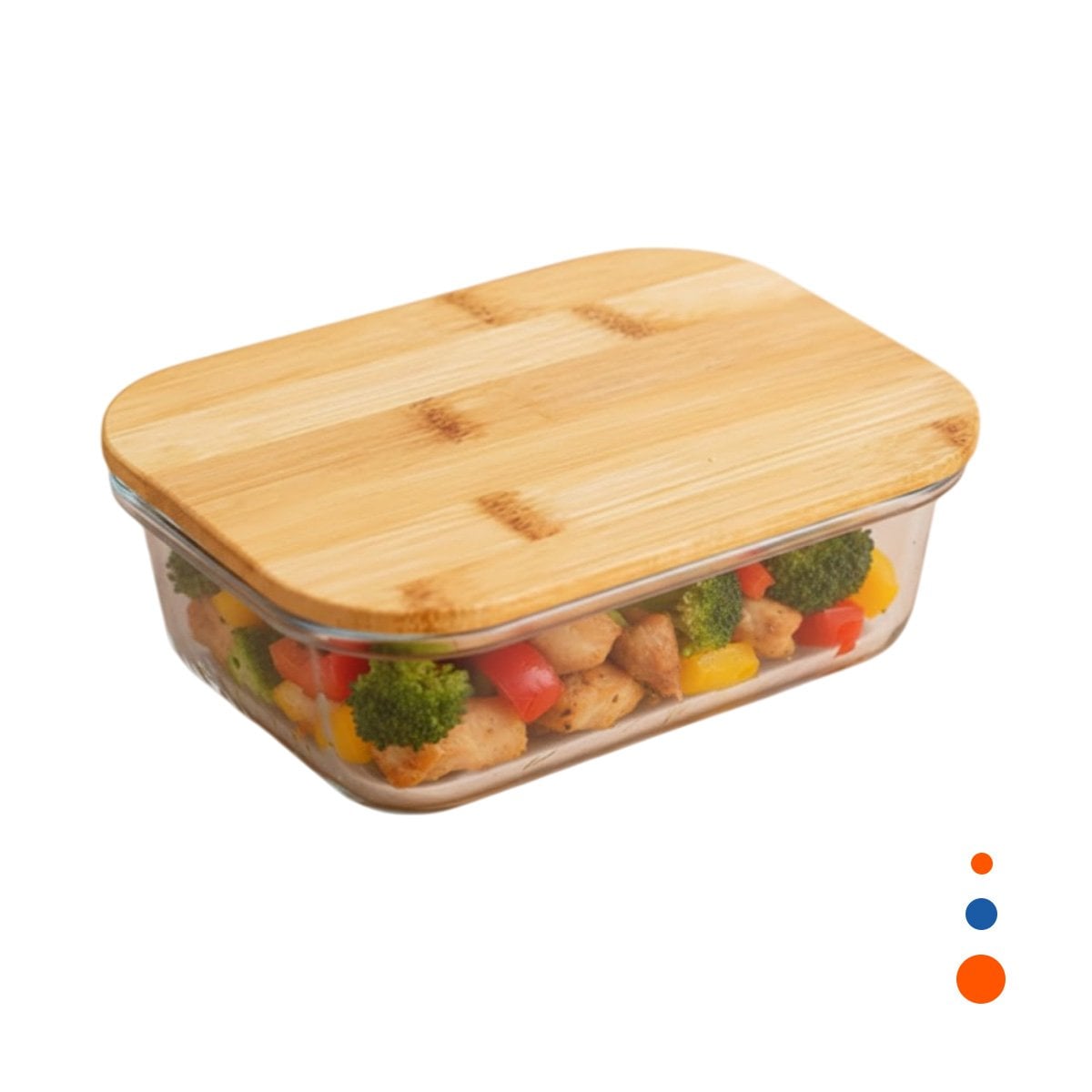RECIPIENTE DE VIDRIO 1040ML RECTANGULAR TRANSPARENTE CON TAPA BAMBU YREGALO STICKER - 1