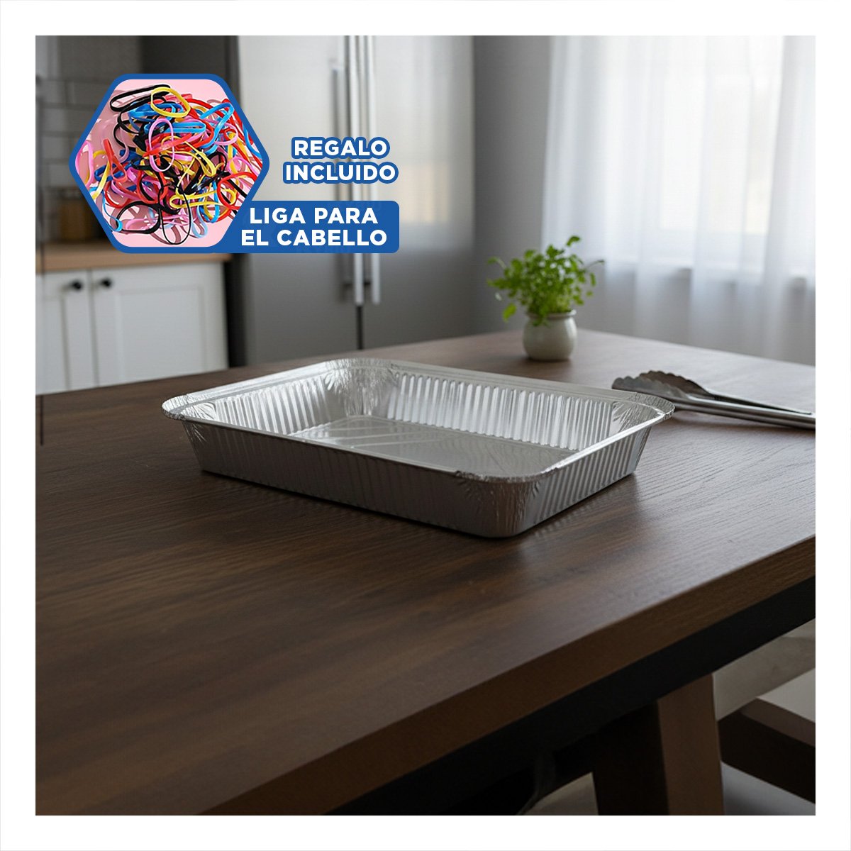 FUENTE DE ALUMINIO DESCARTABLE 55X35CM PLATEADO PARA EVENTOS Y REUNIONES YLIGAS REGALO - 2