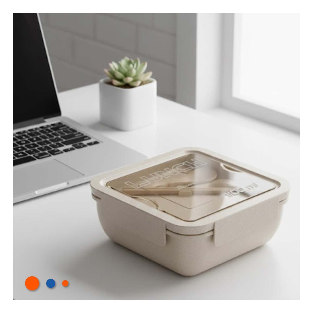 CONTENEDOR CUADRADO CON CUBIERTOS 1100ML BEIGE PARA LUNCH Y VIAJE AL TRABAJO YLIGAS REGALO - 3