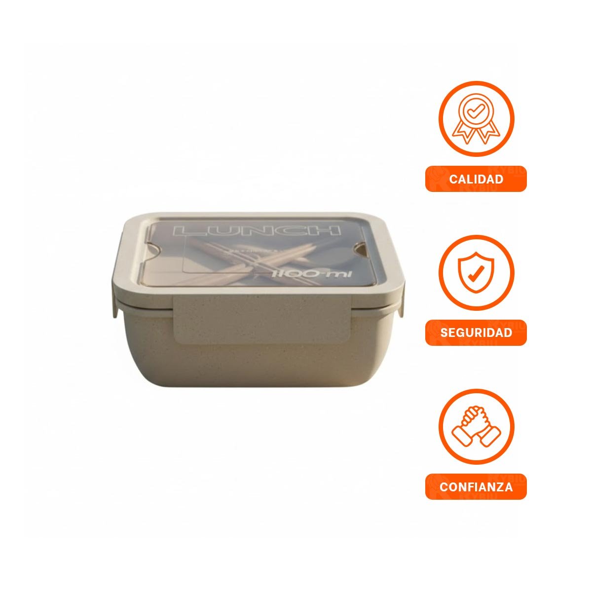 CONTENEDOR CUADRADO CON CUBIERTOS 1100ML BEIGE PARA LUNCH Y VIAJE AL TRABAJO YLIGAS REGALO - 5