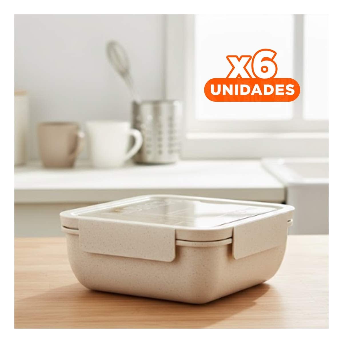 PACK6 ENVASE LIGERO CON CUBIERTOS 1100ML BEIGE PARA LUNCH Y PICNICS AL AIRE LIBRE - 1