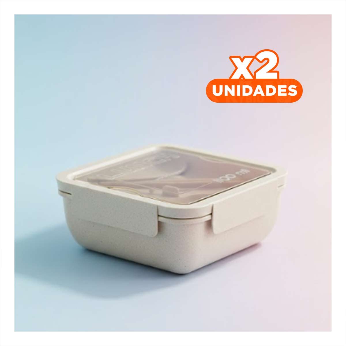 PACK2 ENVASE HERMETICO CON CUBIERTOS 1100ML BEIGE PARA LUNCH Y OFICINA O ESCUELA YPAPEL REGALO - 1