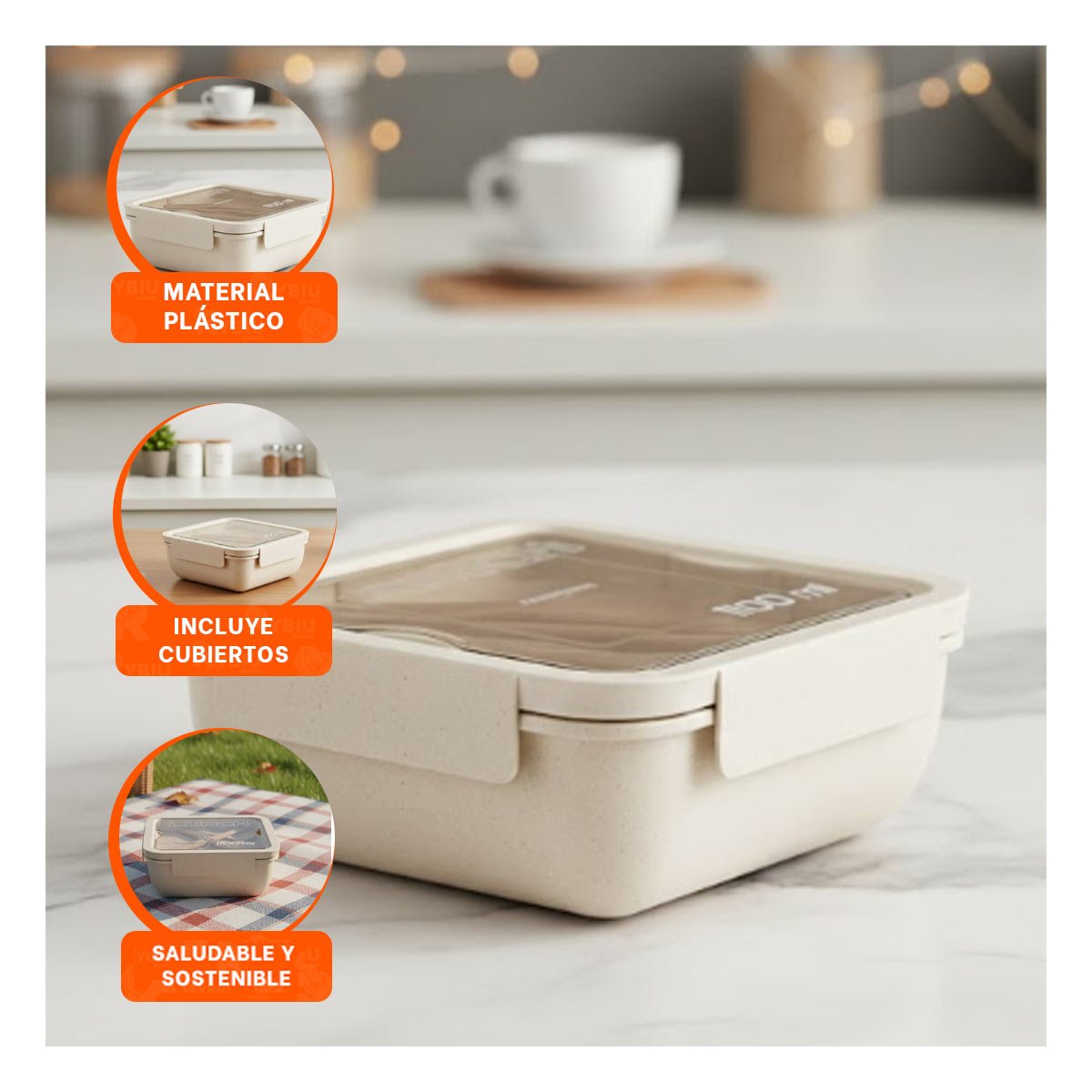 PACK12 TAPER DURABLE CON CUBIERTOS 1100ML BEIGE PARA LUNCH Y COMIDA DE OFICINA YPAPEL REGALO - 3
