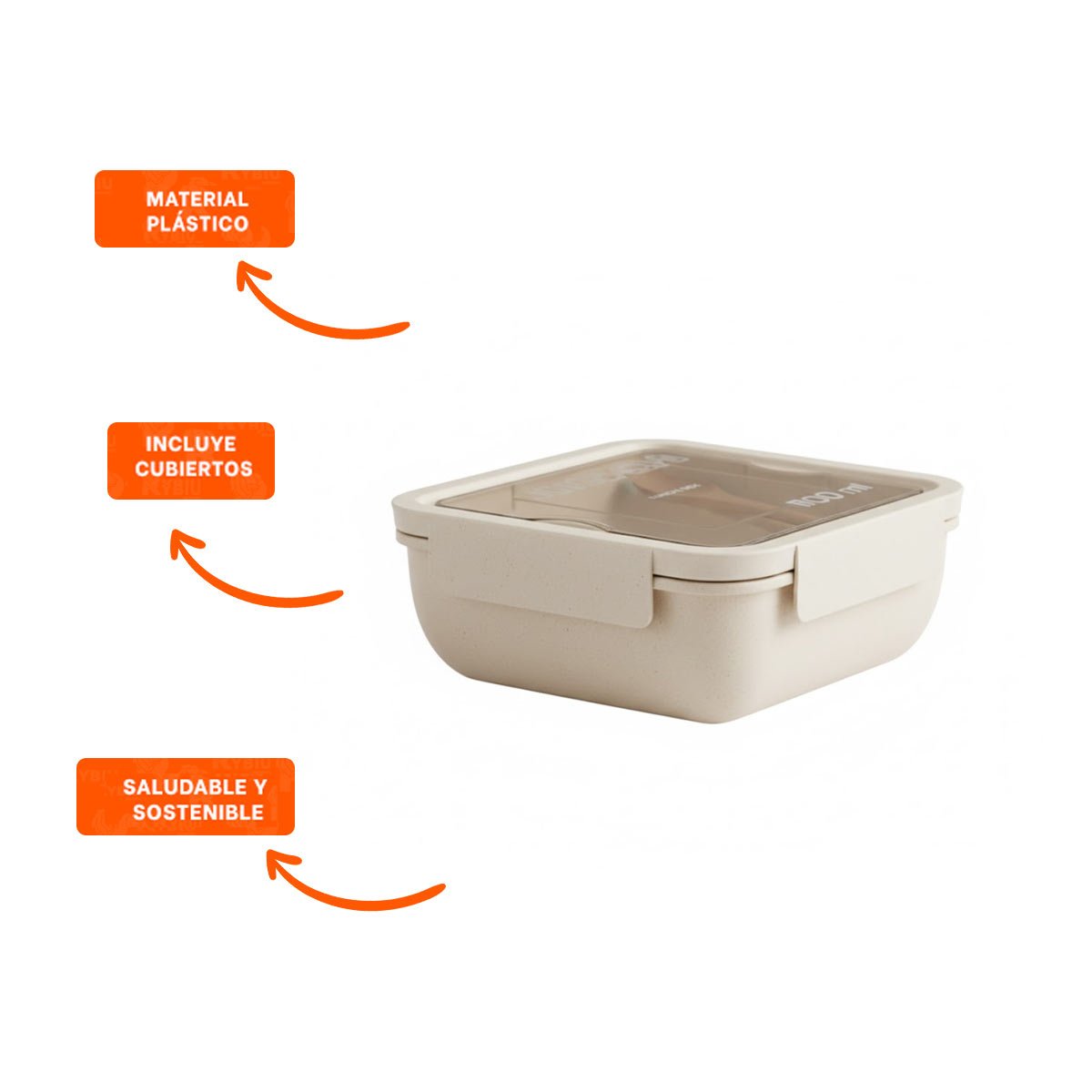 CAJA CUADRADA CON CUBIERTOS 1100ML BEIGE PARA LUNCH Y ALMUERZO SALUDABLE YPOST IT - 5