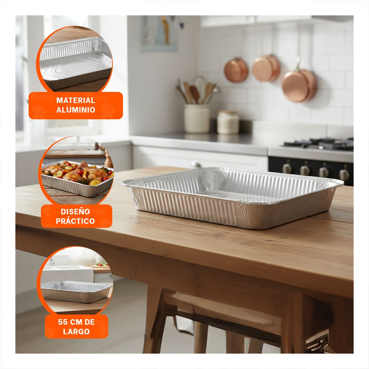 PACK4 BANDEJA PLATEADA DESCARTABLE 55X35CM PARA PRESENTACION DE ALIMENTOS YREGALO STICKER - 5