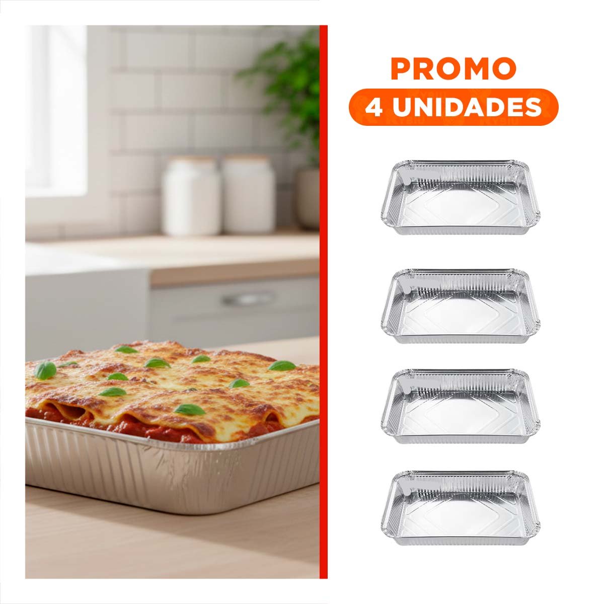 PACK4 FUENTE METALICA DESCARTABLE 55X35CM PLATEADO PARA FIESTAS Y CELEBRACIONES - 1