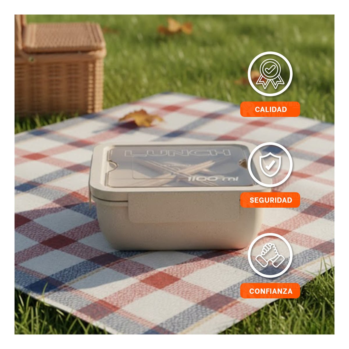 PACK12 CAJA RESISTENTE CON CUBIERTOS 1100ML BEIGE PARA LUNCH Y TRANSPORTE DIARIO - 3