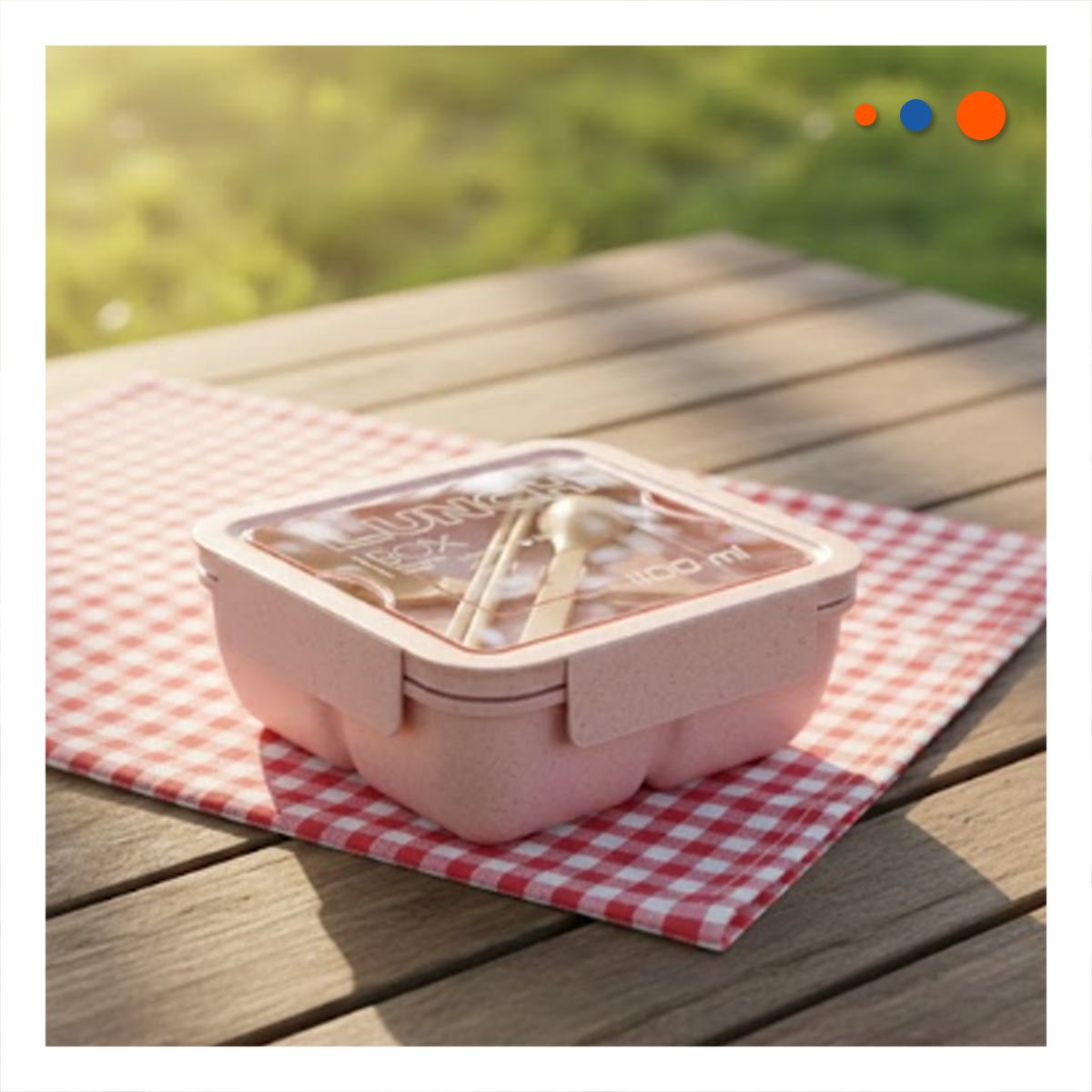 RECIPIENTE CUADRADO CON CUBIERTOS 1100ML ROSADO PARA LUNCH Y ALIMENTOS DIARIOS YREGALO STICKER - 2