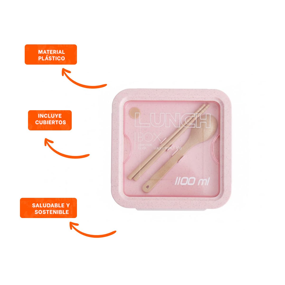 CAJA CUADRADA CON CUBIERTOS 1100ML ROSADO PARA LUNCH Y ORGANIZACION DE COMIDA YPOST IT - 5
