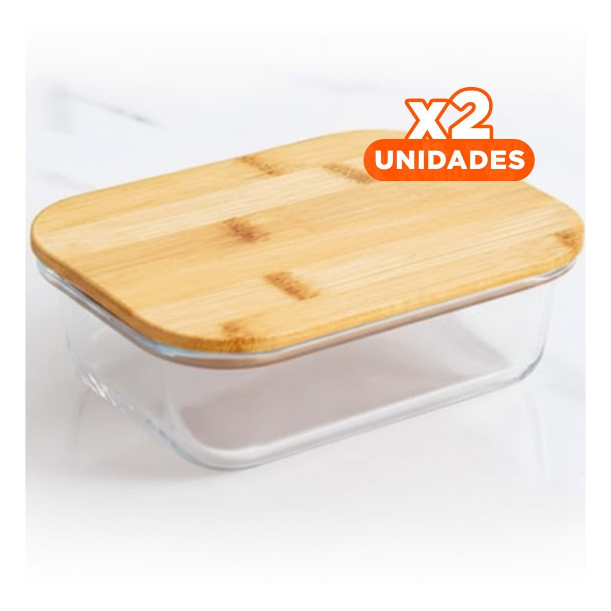PACK2 TAPER 640ML RECTANGULAR TRANSPARENTE CON TAPA DE BAMBU PARA HOGAR YPAPEL REGALO - 1