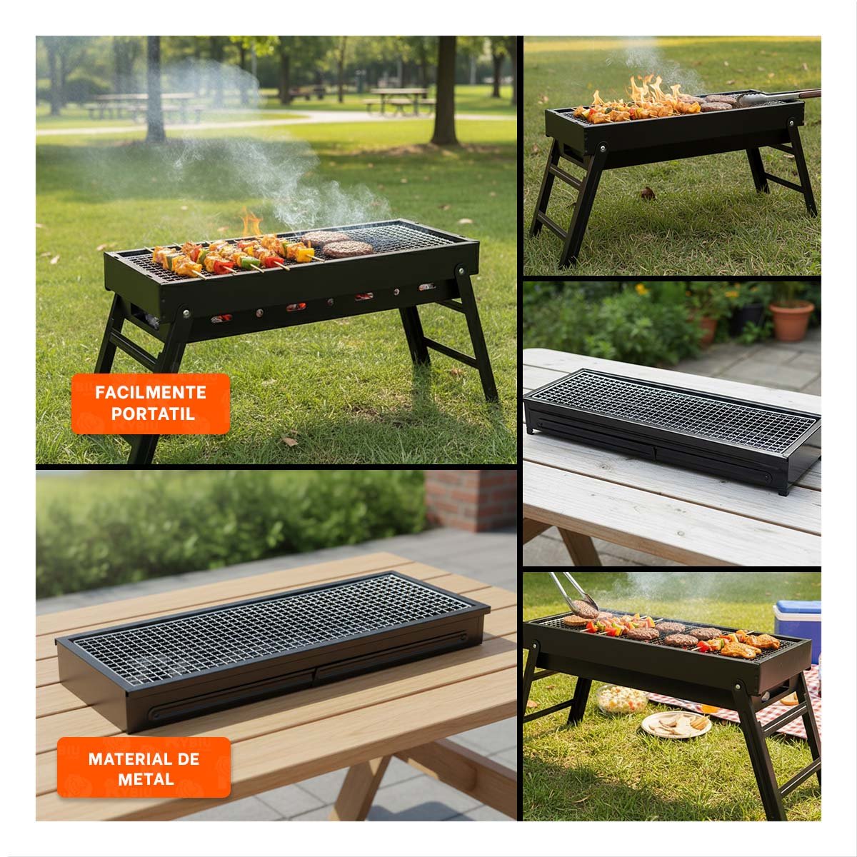 PACK6 GRILL PORTATIL 60X22X31 5 CM NEGRO RESISTENTE PARA CAMPING Y HOGAR YPAPEL REGALO - 3
