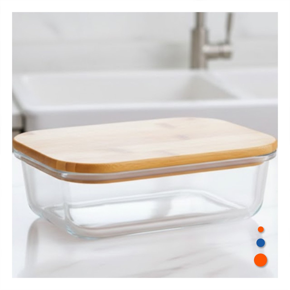 TAPER DE VIDRIO 640ML RECTANGULAR TRANSPARENTE CON TAPA DE BAMBU - 5
