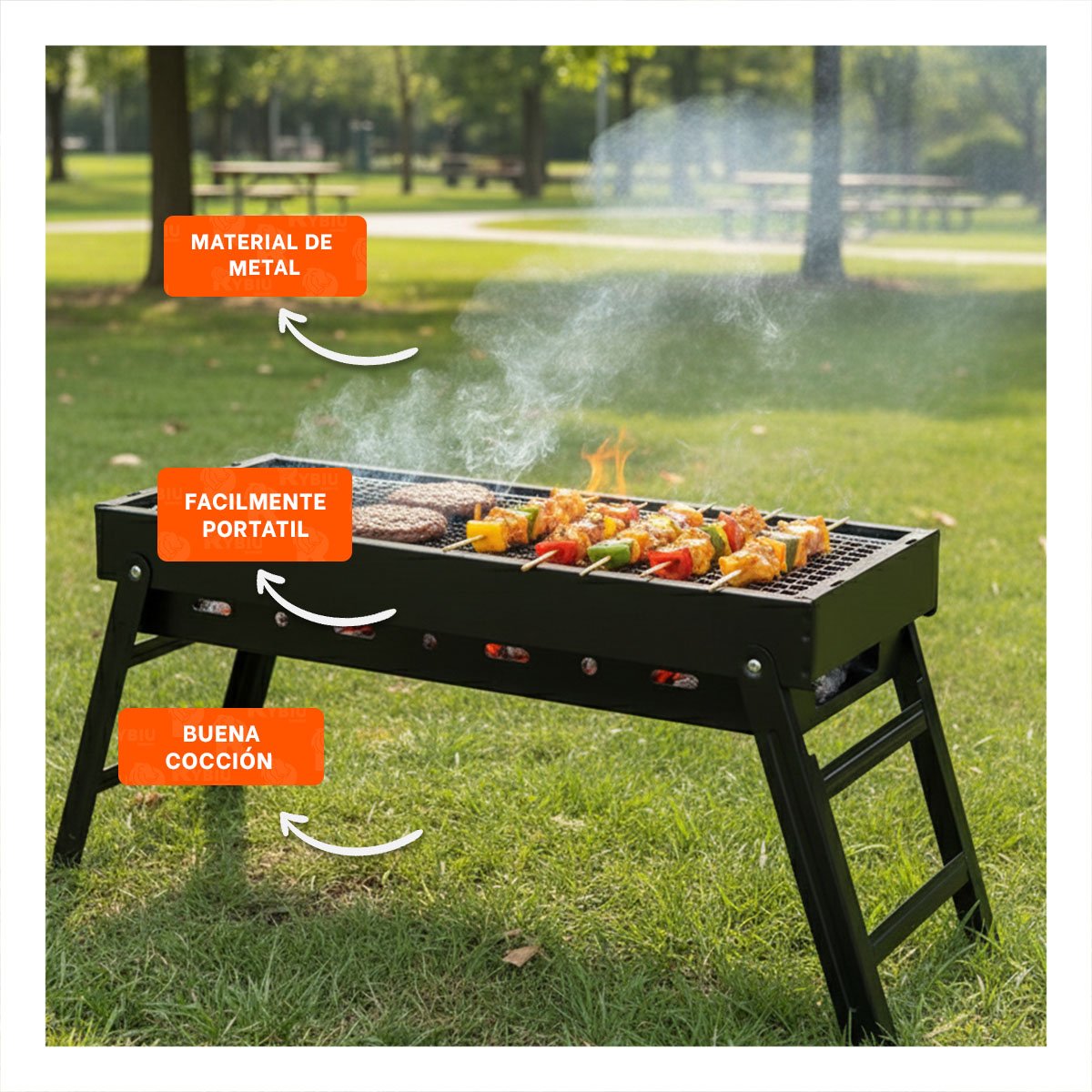 PACK6 GRILL PORTATIL 60X22X31 5 CM EN NEGRO MODERNO PARA REUNIONES AL AIRE YREGALO STICKER - 5