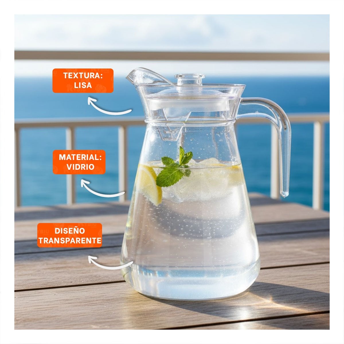 JARRA DE MESA EN VIDRIO TRANSPARENTE CON TAPA 1300 ML YPAPEL REGALO - 2
