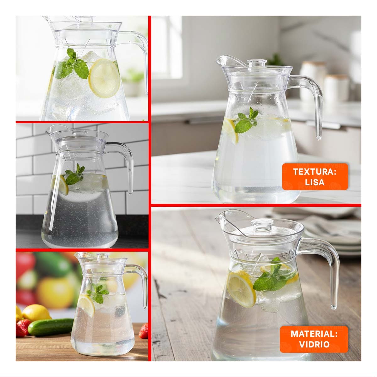 JARRA DE MESA EN VIDRIO TRANSPARENTE CON TAPA 1300 ML YPAPEL REGALO - 3