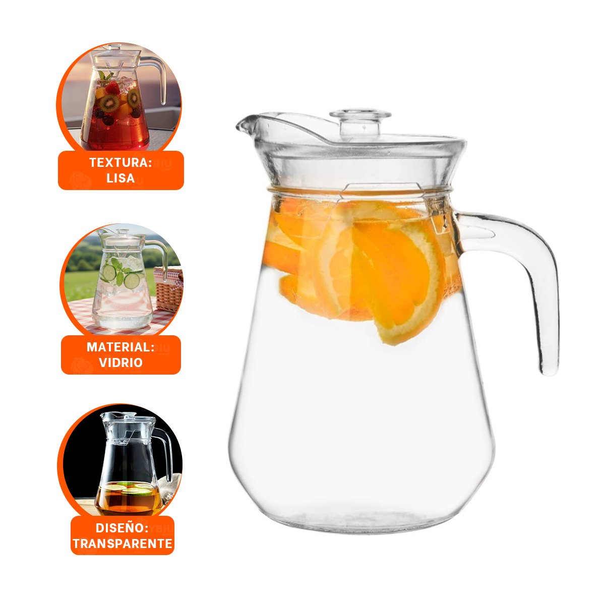 JARRA DE MESA EN VIDRIO TRANSPARENTE CON TAPA 1300 ML YPAPEL REGALO - 5