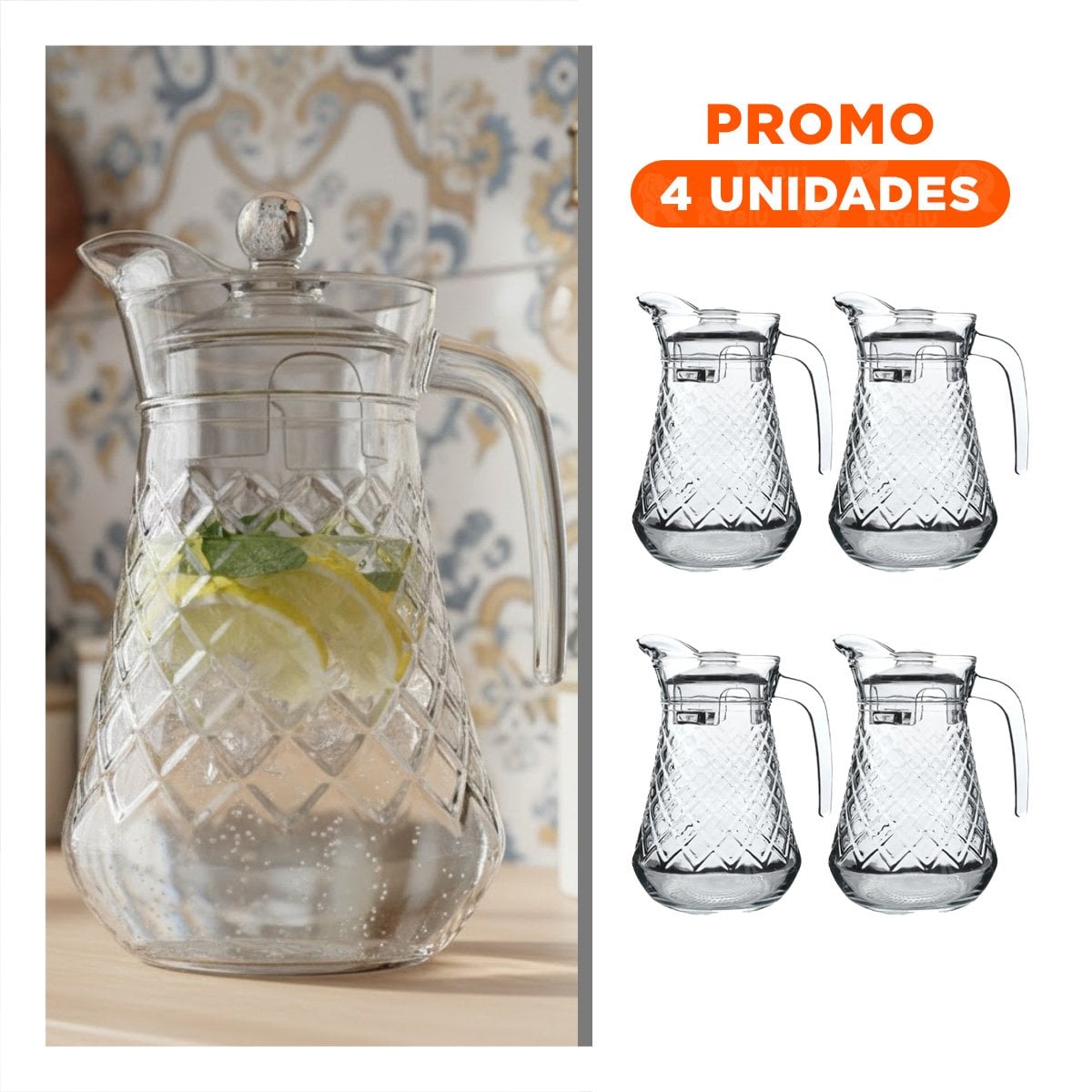 PACK4 RECIPIENTE DECORATIVO CON TEXTURA ROMBOS 1400 ML - 1