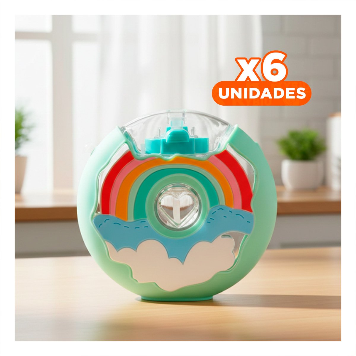 PACK6 RECIPIENTE PORTATIL CIRCULAR DONA 14X5CM VERDE AGUA ARCOIRIS PARA OFICINA - 1