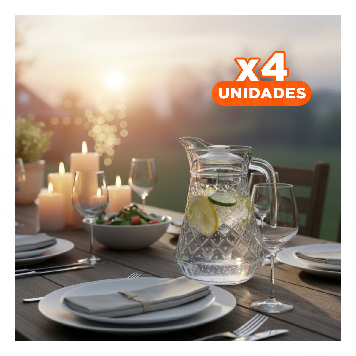PACK4 VASO JARRA DE VIDRIO CON TAPA DISENO ROMBOS 1400 ML YREGALO STICKER - 1