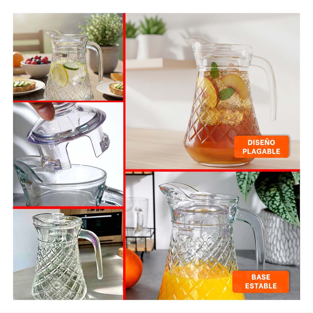 PACK4 VASO JARRA DE VIDRIO CON TAPA DISENO ROMBOS 1400 ML YREGALO STICKER - 2