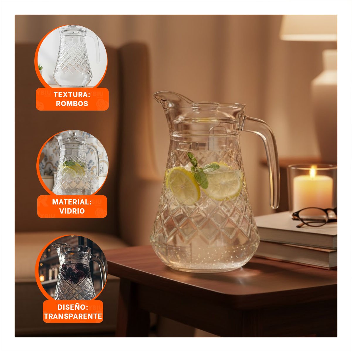 PACK4 VASO JARRA DE VIDRIO CON TAPA DISENO ROMBOS 1400 ML YREGALO STICKER - 5