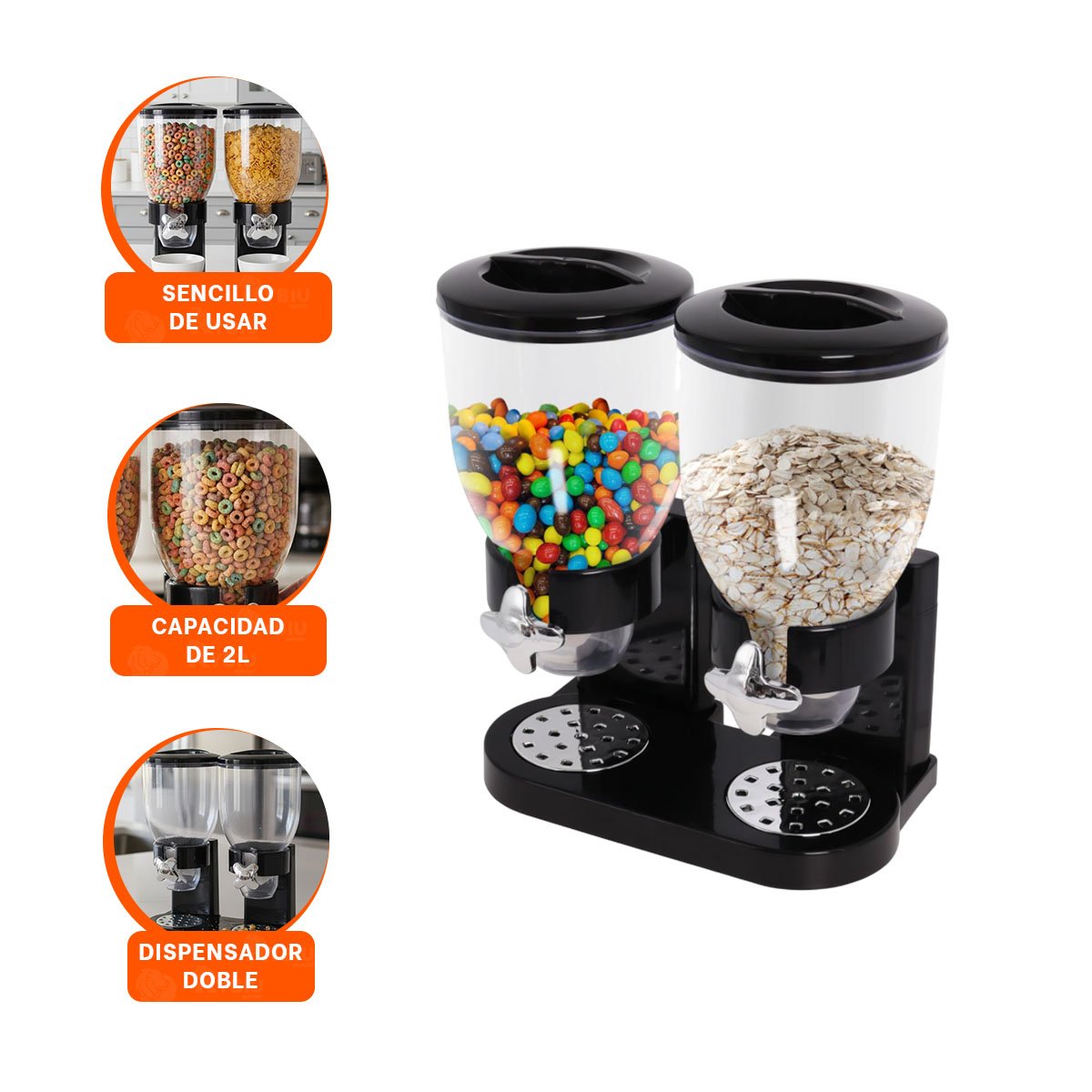 DISTRIBUIDOR DOBLE DE GRANOS 2L NEGRO MODERNO Y PRACTICO PARA CASA YPAPEL REGALO - 5
