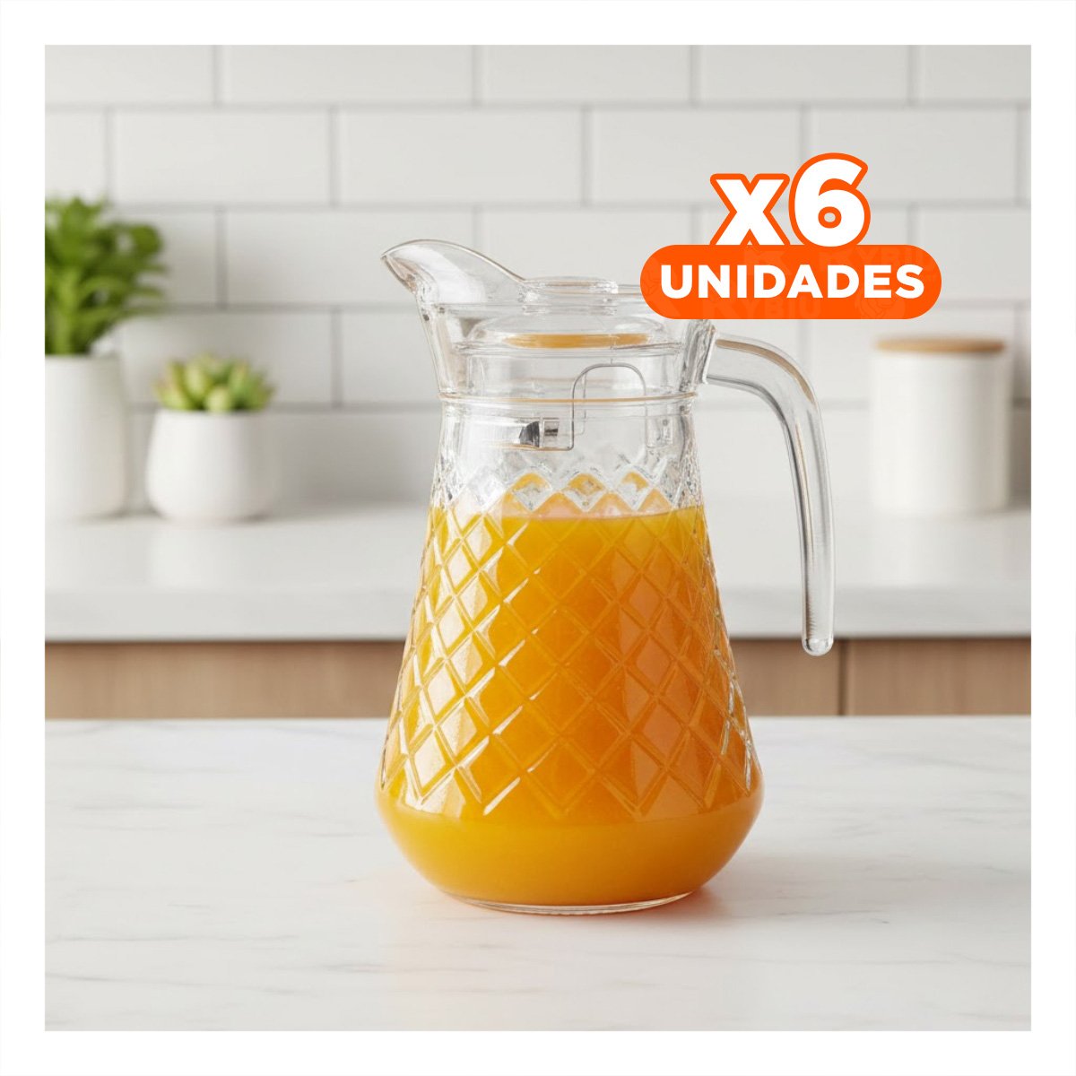 PACK6 VASO DE VIDRIO TRANSPARENTE CON TAPA 1400 ML - 1