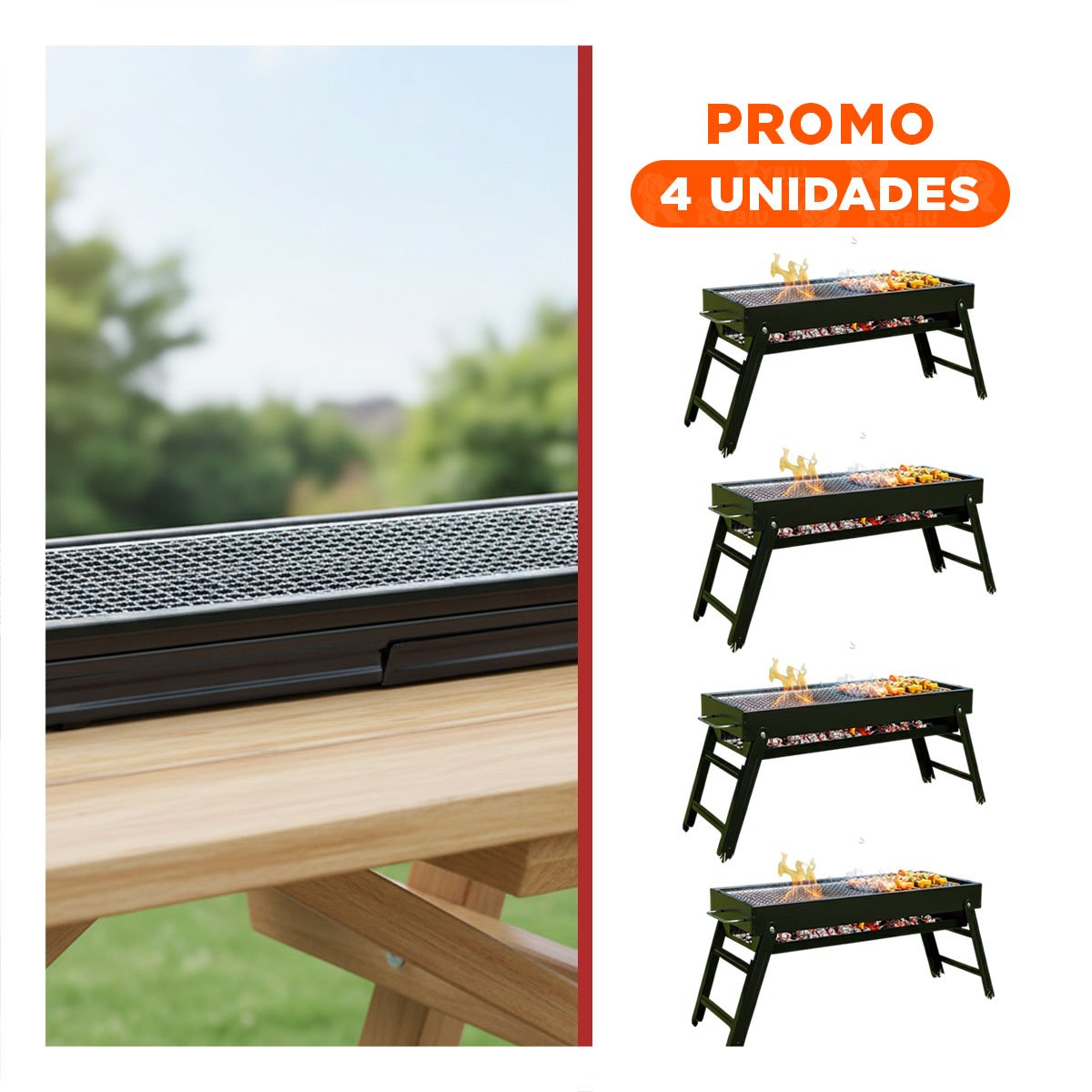 PACK4 BARBACOA PORTATIL 60X22X31 5 CM EN COLOR NEGRO PARA CAMPING Y JARDIN - 1