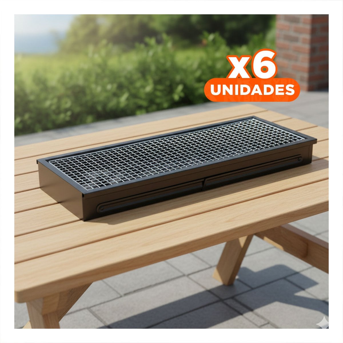 PACK6 GRILL PORTATIL 60X22X31 5 CM EN COLOR NEGRO PARA TERRAZA Y PATIO - 1