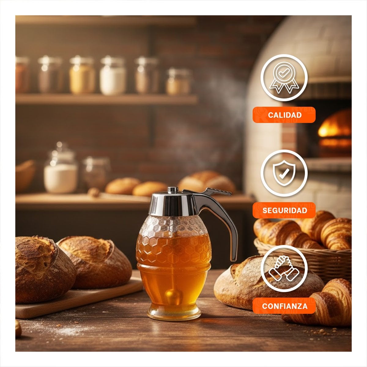 DISPENSADOR FRASCO MIELERO 200ML TRANSPARENTE PARA COCINA Y HOGAR - 1