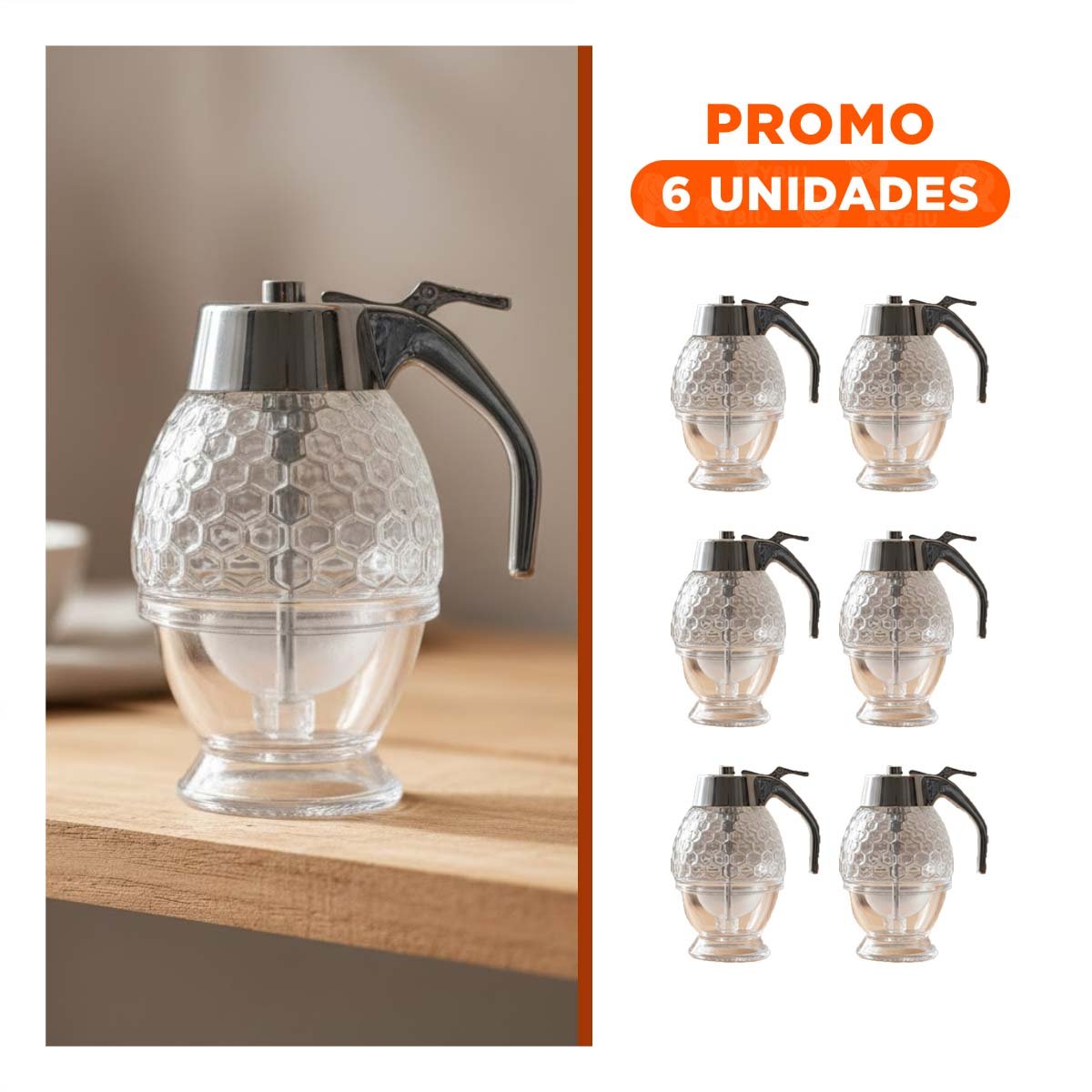 PACK6 RECIPIENTE FRASCO MIELERO 200ML TRANSPARENTE PARA HOGAR Y CELEBRACIONES YREGALO STICKER - 1