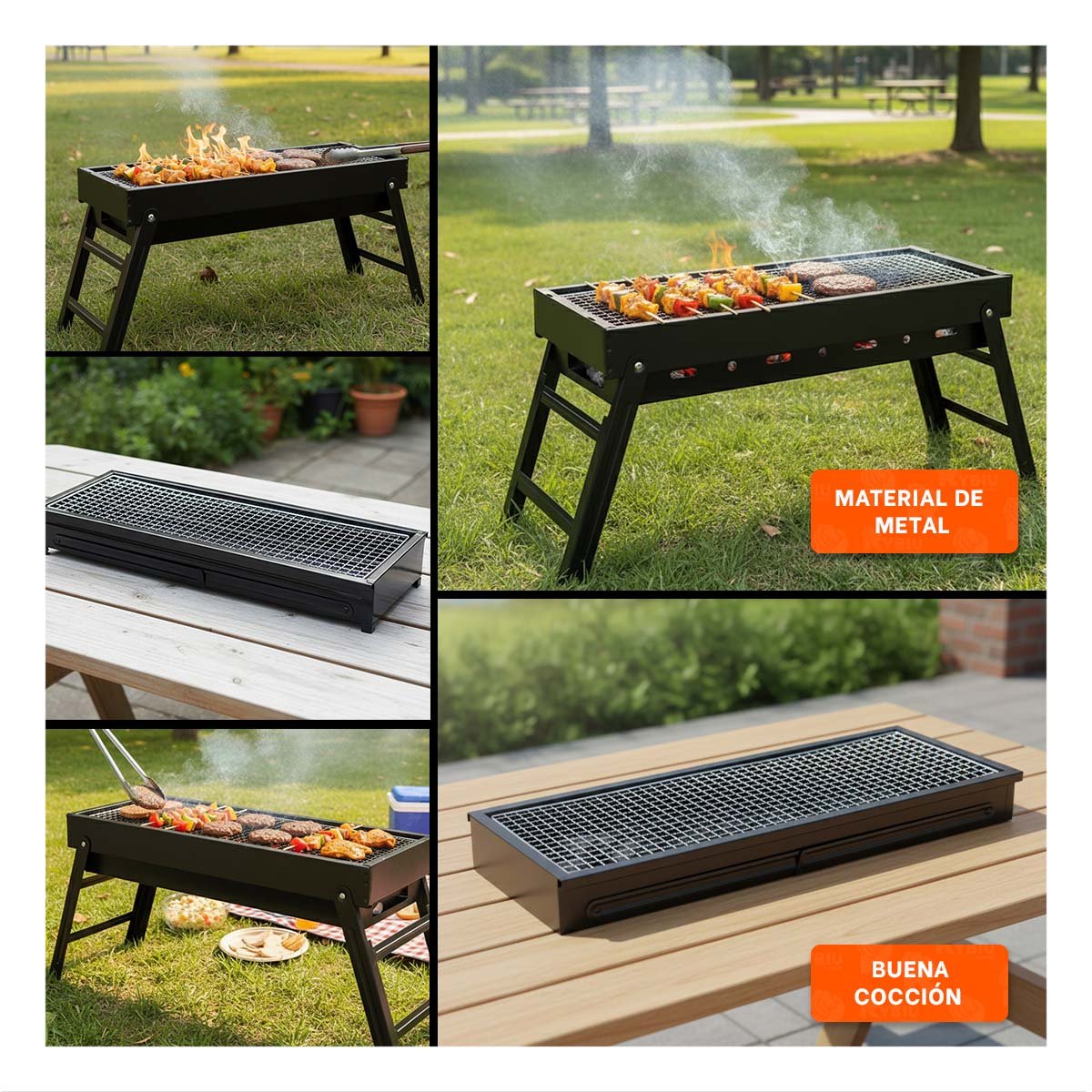 PACK4 GRILL PORTATIL 60X22X31 5 CM NEGRO COMPACTO PARA COCINA Y JARDIN YREGALO STICKER - 2