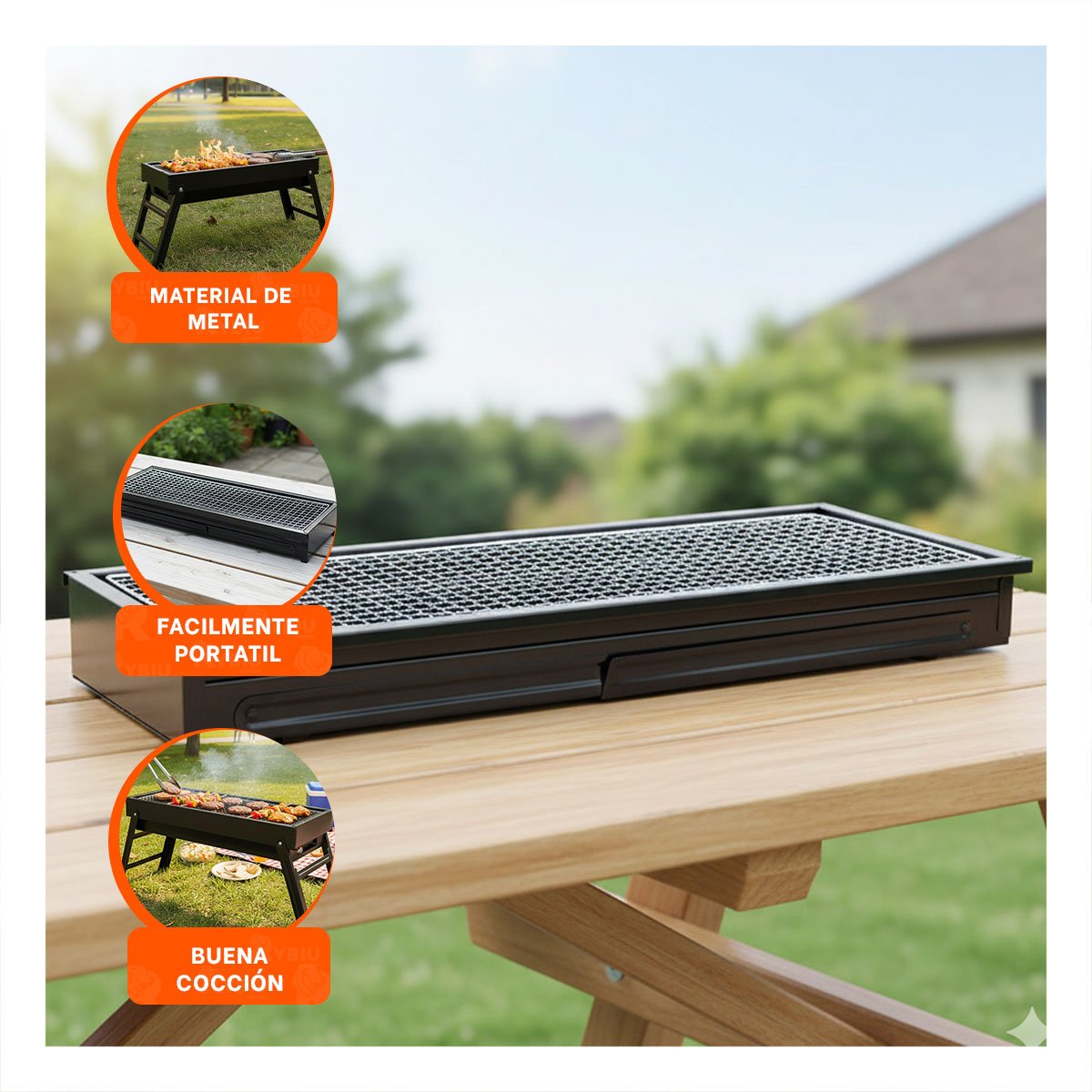 PACK4 GRILL PORTATIL 60X22X31 5 CM NEGRO COMPACTO PARA COCINA Y JARDIN YREGALO STICKER - 5